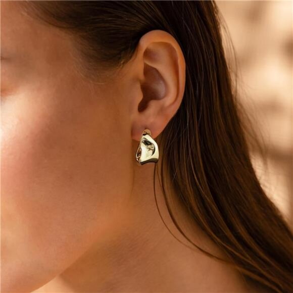 Trending Geometric Gold Earrings – Chunky Lightweight Statement Drops - Picture 3 of 6